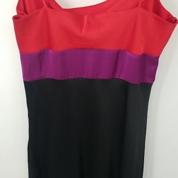 Express Black Satin Color Blocked w Red & Purple Cowl Neck Midi Slip Dress - Picture 10 of 16